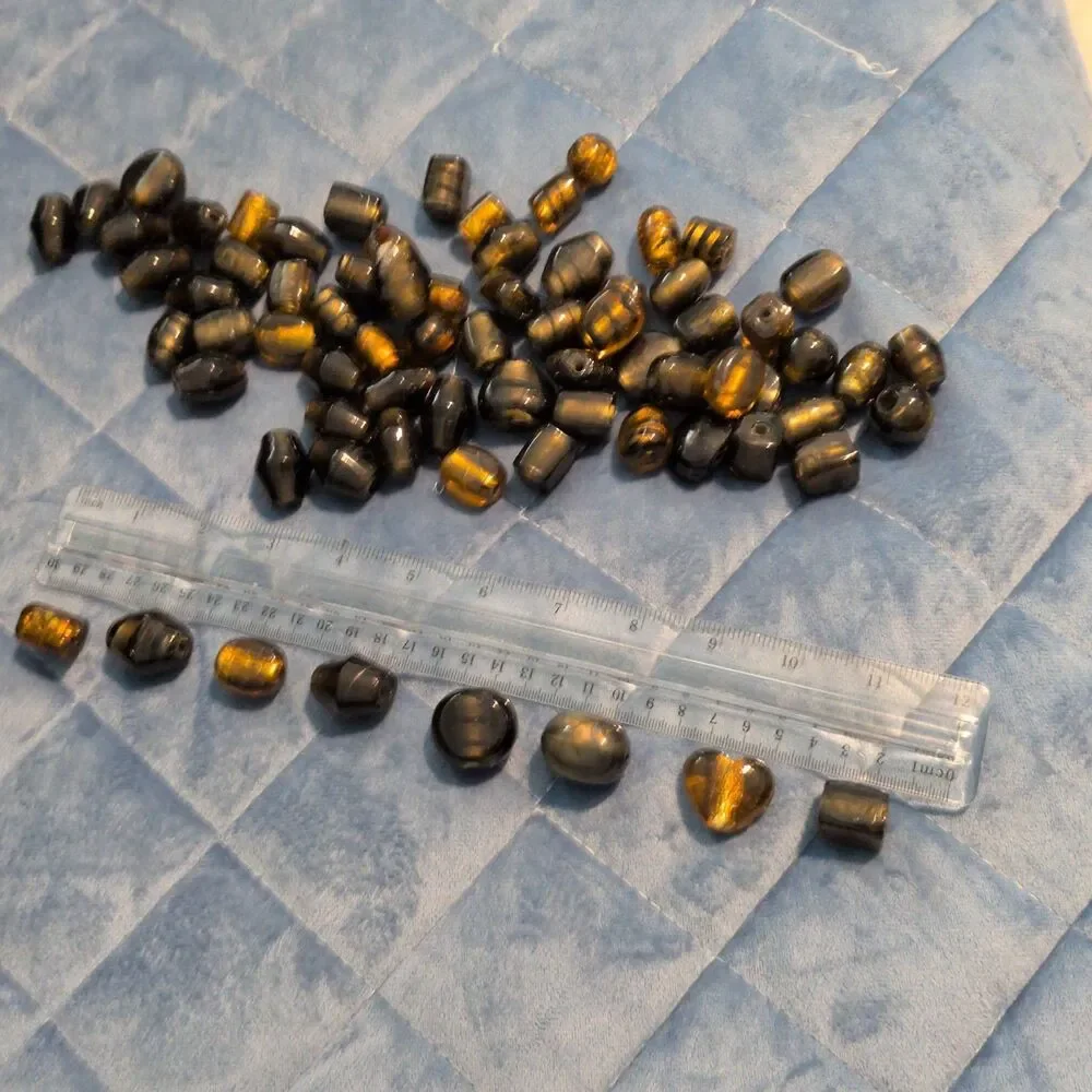 Vintage Mixed Tiger's Eye & Amber Glass Bead Destash Lot – Large Hole Barrel...
